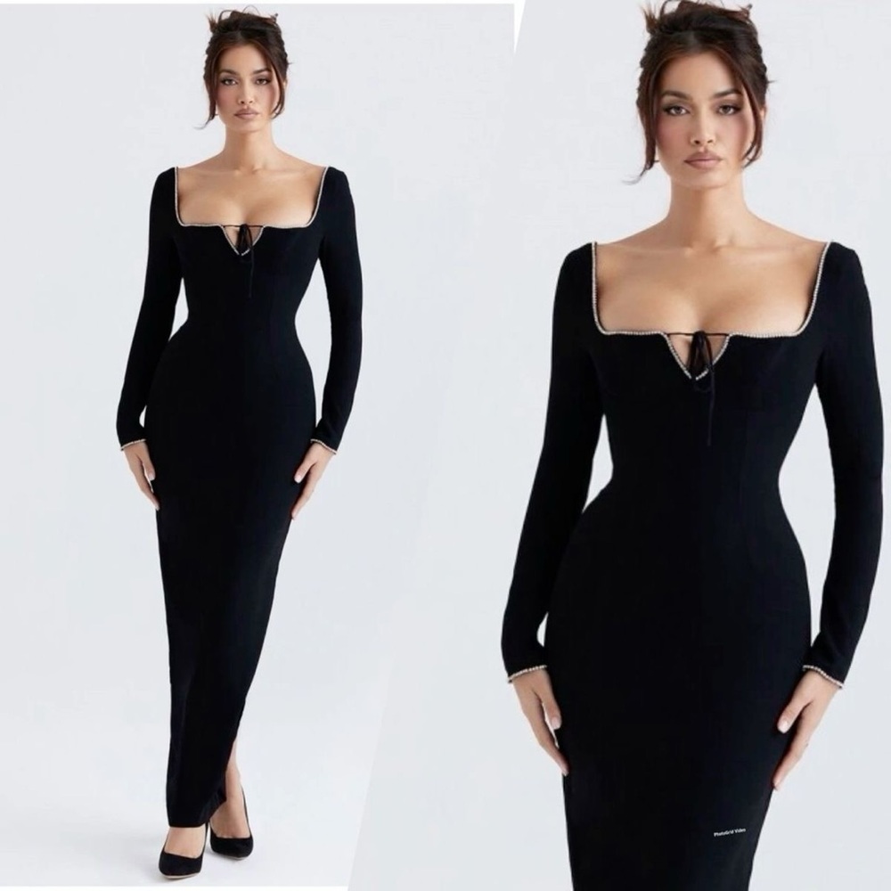 House of CB Black Long Sleeve Dress with White Trim